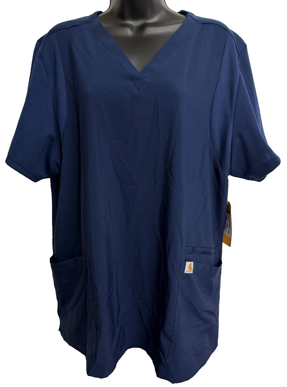Carhartt Cross-Flex Flex Panel V-Neck Scrub Top Womens 2XL Navy Blue Stretch NEW